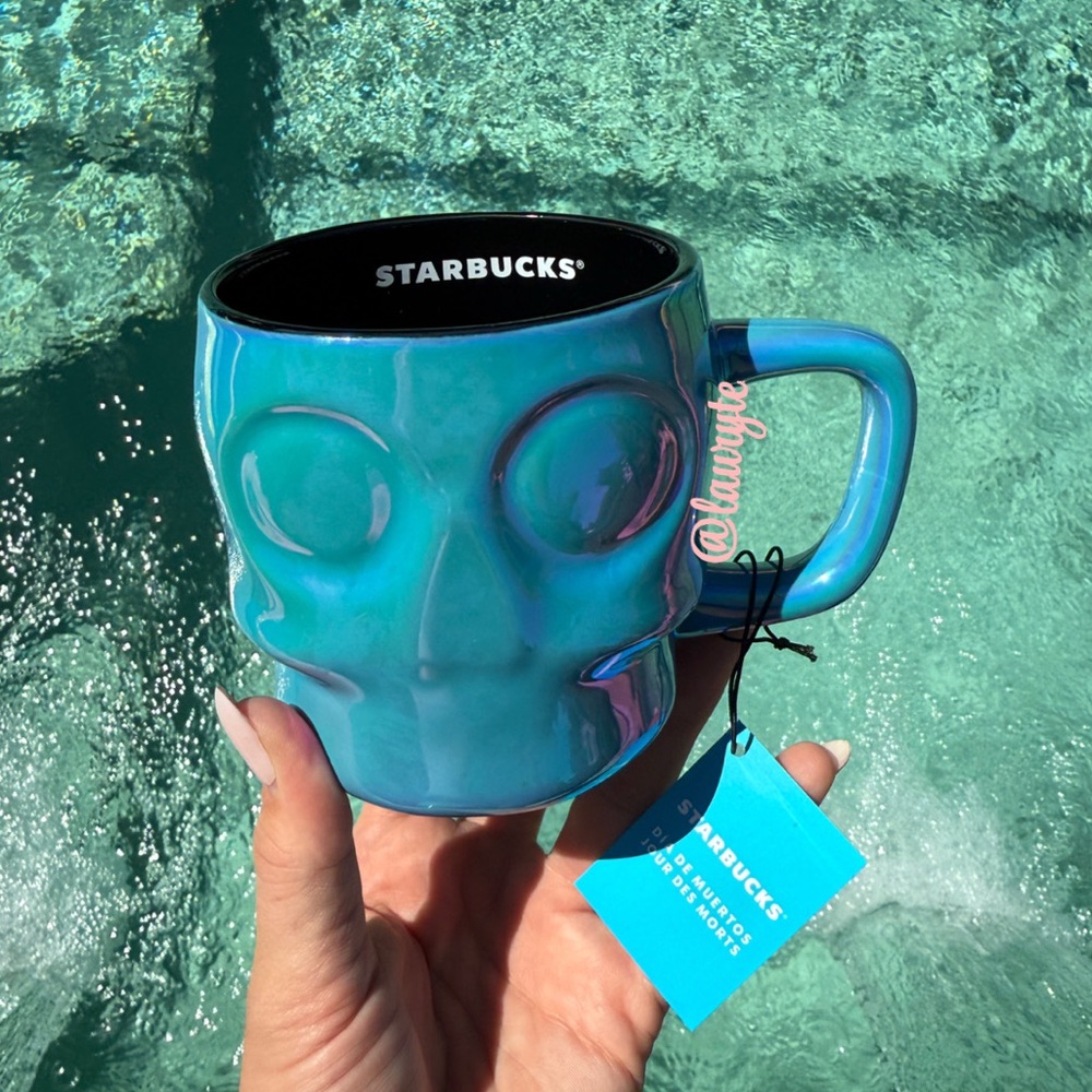 Starbucks 2025 Halloween Blue Oil Slick Skull Ceramic Mug